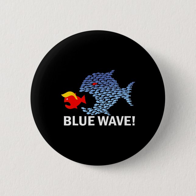 Chapa Redonda De 5 Cm Ola Azul 2024 Gracioso Pescado Grande Comer Pescad (Anverso)