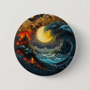 Chapa Redonda De 5 Cm Ola de la luna de fuego Yin Yang Artes Marciales