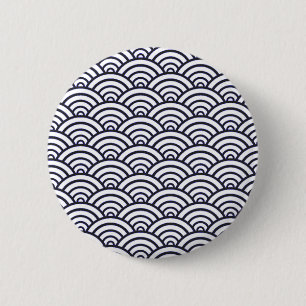 Chapa Redonda De 5 Cm Olas Azules Japonesas Seigaiha Mar