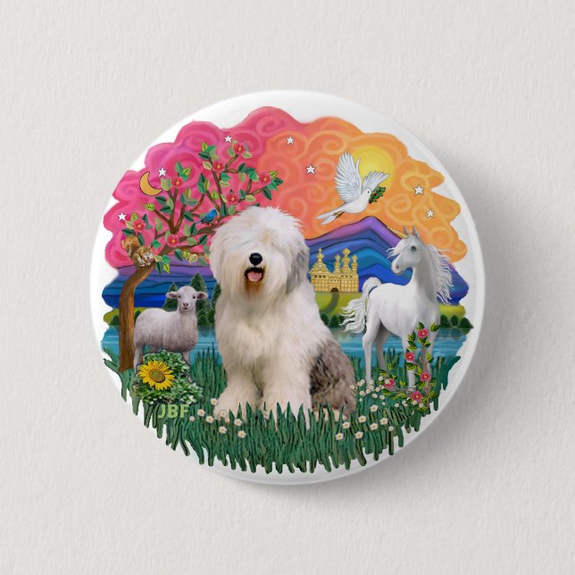 Chapa Redonda De 5 Cm Old English Sheepdog #6 (Anverso)