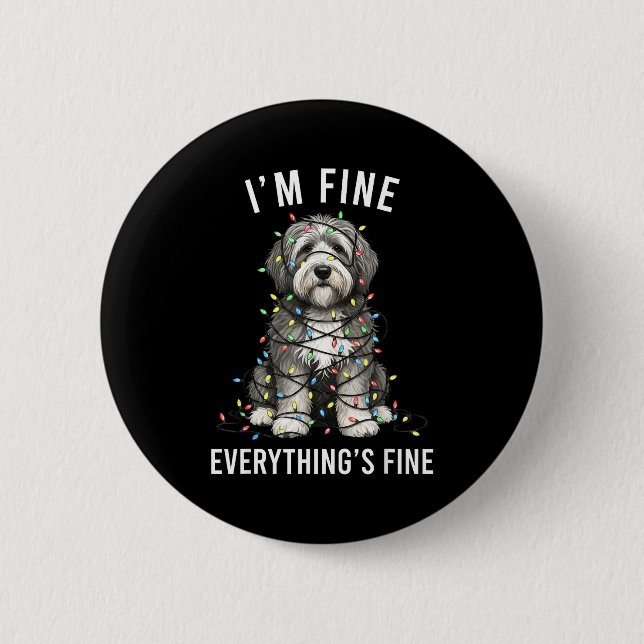 Chapa Redonda De 5 Cm Old English Sheepdog Christmas I'm Fine Everything (Anverso)