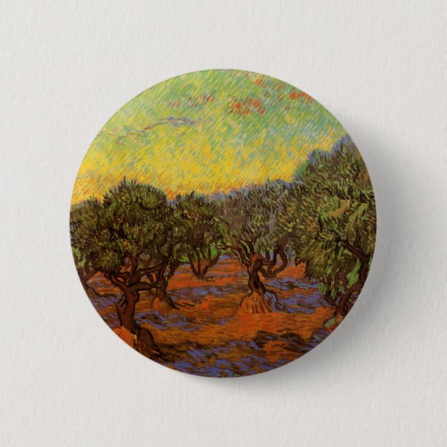 Chapa Redonda De 5 Cm Olive Grove, cielo Naranja por Vincent van Gogh (Anverso)