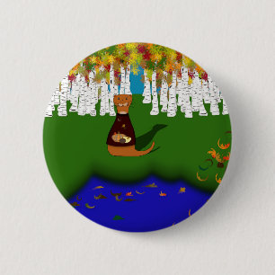 Chapa Redonda De 5 Cm Oliver la nutria en el lago River Wolf en otoño
