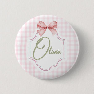 Chapa Redonda De 5 Cm Olivia Impresión personalizada de Bow rosa y Gingh
