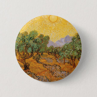 Chapa Redonda De 5 Cm Olivos, cielo y sol amarillo, Vincent van Gogh