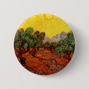 Chapa Redonda De 5 Cm Olivos con cielo amarillo y sol