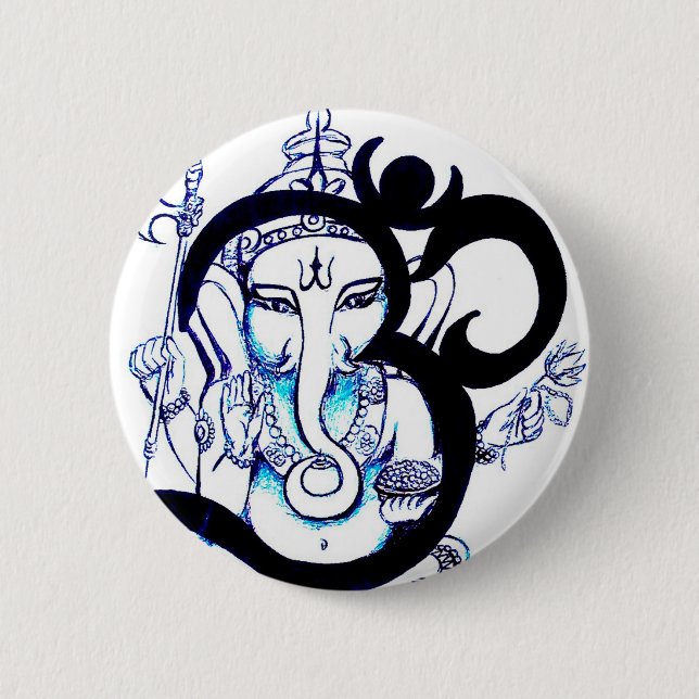 Chapa Redonda De 5 Cm OM - Ganesha (Anverso)
