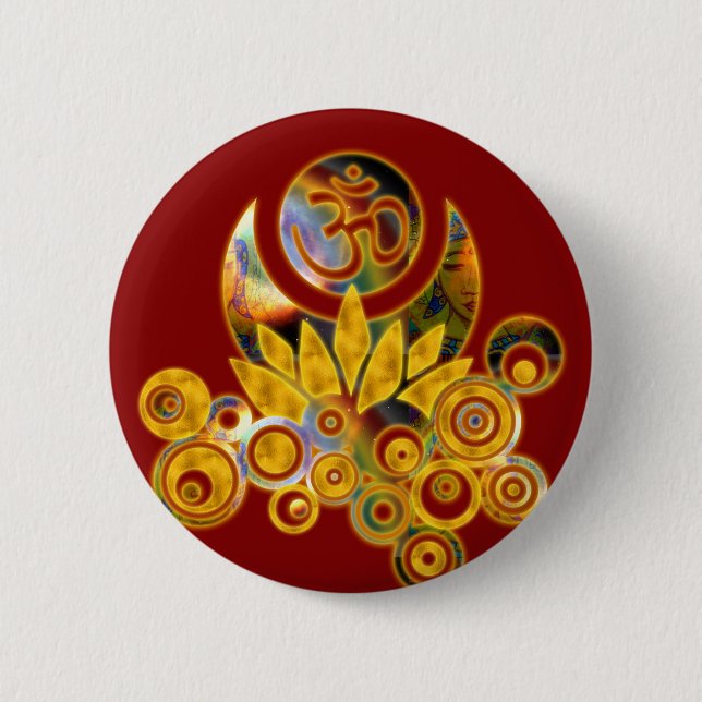 Chapa Redonda De 5 Cm Om Lotus | rojo oscuro (Anverso)