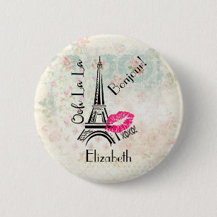 Chapa Redonda De 5 Cm Ooh La La Paris Eiffel Tower Vintage Bonjour