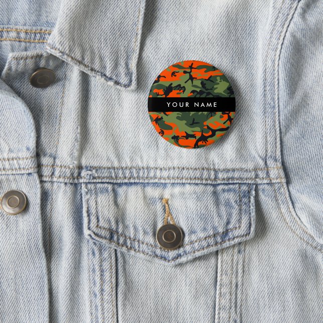 Chapa Redonda De 5 Cm Orange Camouflage Pattern, Your name, Personalize (In situ)