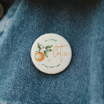 Chapa Redonda De 5 Cm Orange Citrus Little Cutie Baby Shower Button<br><div class="desc">Introducing our orange citrus little cutie baby shower button, perfect for a fun, gender-neutral celebration! This zesty design features a delightful citrus orange clementine fruit theme, brought to life with a simple boho-inspired watercolor style. It is ideal for welcoming a little boy or girl in a joyful and vibrant way....</div>