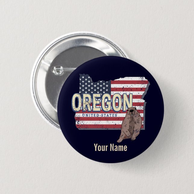 Chapa Redonda De 5 Cm Oregon State Estados Unidos Retro Map USA Souvenir (Anverso y reverso)