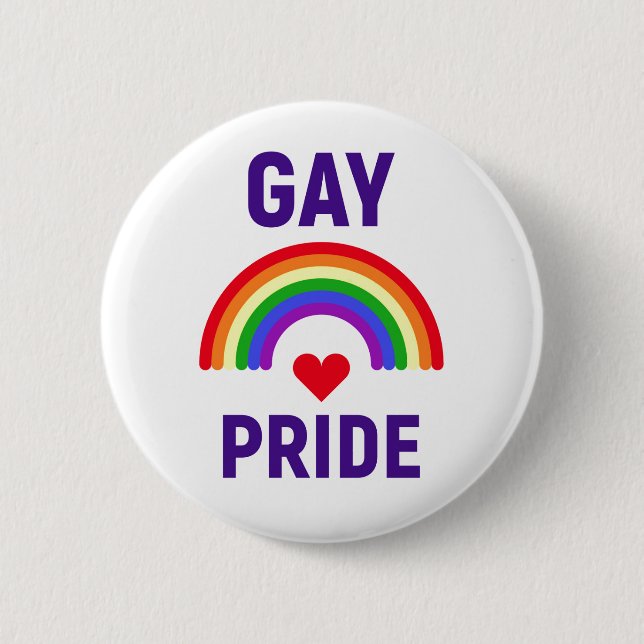 Chapa Redonda De 5 Cm Orgullo gay | Corazón y arcoiris (Anverso)