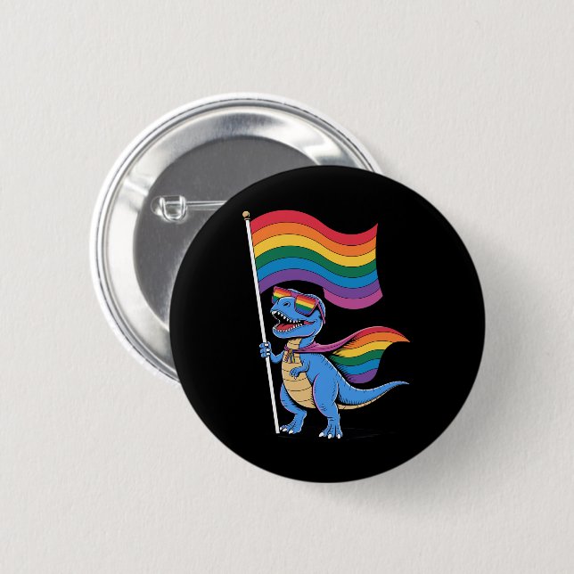 Chapa Redonda De 5 Cm Orgullo gay de dinosaurio Bandera arco iris LGBT (Anverso y reverso)