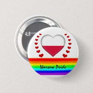 Chapa Redonda De 5 Cm Orgullo y corazones de Varsovia y bandera arcoiris
