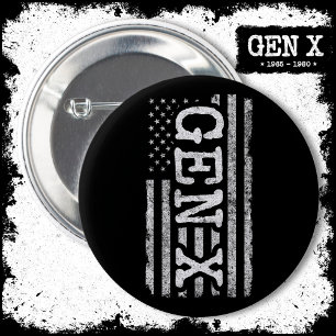 Chapa Redonda De 5 Cm Orgullosa Generación X Gen Xer Bandera Americana G