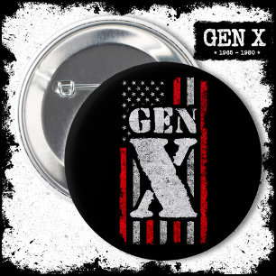 Chapa Redonda De 5 Cm Orgullosa Generación X Gen Xer Bandera Americana G