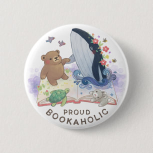 Chapa Redonda De 5 Cm Orgulloso adicto a los libros: Ilustración de la m