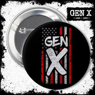 Chapa Redonda De 5 Cm Orgulloso General Xer Generación X Bandera America