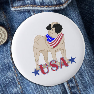 Chapa Redonda De 5 Cm Orgulloso patriótico estadounidense Pug