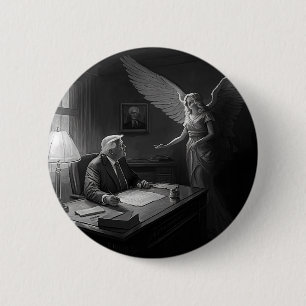 Chapa Redonda De 5 Cm Orientación divina: Un ángel aconseja a Donald Tru
