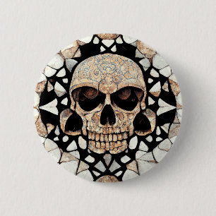 Chapa Redonda De 5 Cm Ornamento decorativo tribal   Arte craneal maya