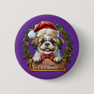 Chapa Redonda De 5 Cm Ornamento navideño de perro lindo - Feliz Navidad