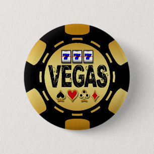 CHAPA REDONDA DE 5 CM ORO DE VEGAS Y FICHA DE PÓKER NEGRA
