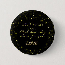 Chapa Redonda De 5 Cm Oro personalizado y estrellas brillantes en negro