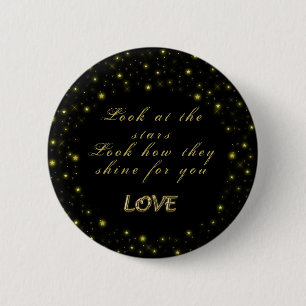 Chapa Redonda De 5 Cm Oro personalizado y estrellas brillantes en negro