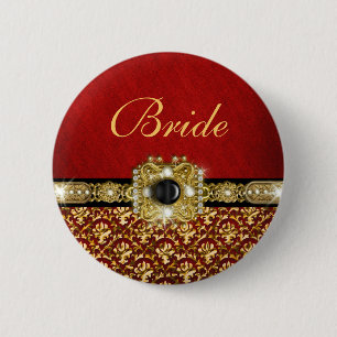 Chapa Redonda De 5 Cm Oro rojo negro elegante "boda del damasco "