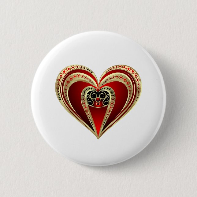 Chapa Redonda De 5 Cm Oro y corazón rojo (Anverso)
