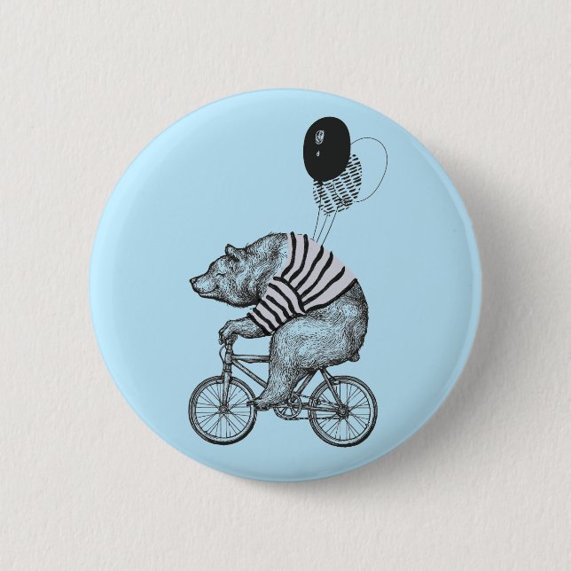 Chapa Redonda De 5 Cm Oso de bicicleta con globo (Anverso)