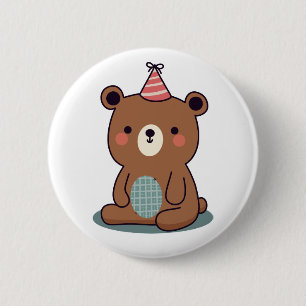 Chapa Redonda De 5 Cm Oso de fiesta marrón lindo feliz