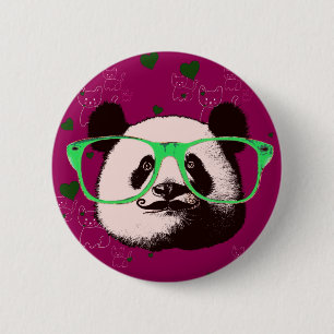 Chapa Redonda De 5 Cm Oso de panda al vapor en gafas con bigote
