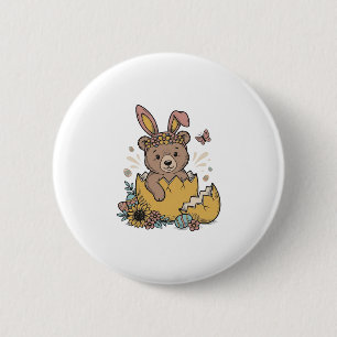 Chapa Redonda De 5 Cm Oso de Pascua lindo en huevo roto Vector vintage_1