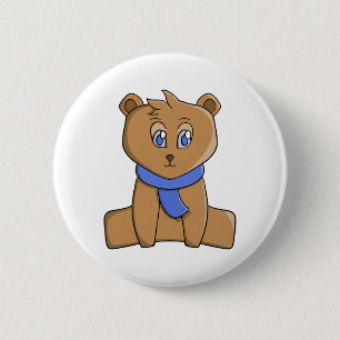 Chapa Redonda De 5 Cm Oso de peluche con un pañuelo azul