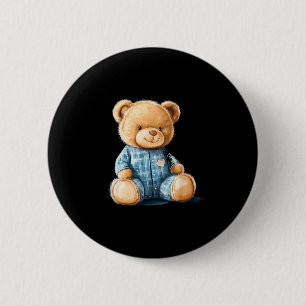 Chapa Redonda De 5 Cm Oso de peluche dormido con un lindo conjunto de pi
