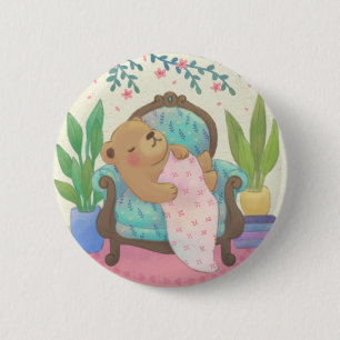 Chapa Redonda De 5 Cm Oso de peluche en ilustración de sillón antiguo