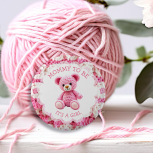 Chapa Redonda De 5 Cm Oso de peluche ganchillo rosa Mamá en camino