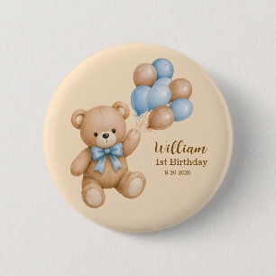 Chapa Redonda De 5 Cm Oso de peluche lindo niño cumpleaños personalizado
