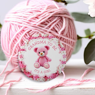 Chapa Redonda De 5 Cm Oso de peluche rosa a crochet   Abuela por venir