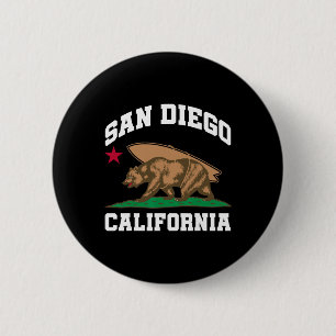Chapa Redonda De 5 Cm Oso de San Diego California surfeando surfista 
