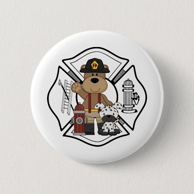 Chapa Redonda De 5 Cm Oso del departamento del fuego del bombero (Anverso)