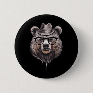 Chapa Redonda De 5 Cm Oso Divertido Con Sombrero Y Gafas Para Un Amante