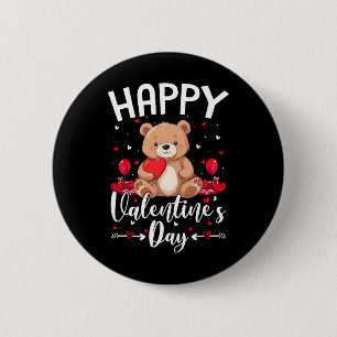 Chapa Redonda De 5 Cm Oso Feliz Día de San Valentín Oso Lindo Con Corazo