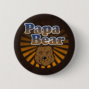 Chapa Redonda De 5 Cm Oso fresco de la papá, Brown/azul/regalo del pap