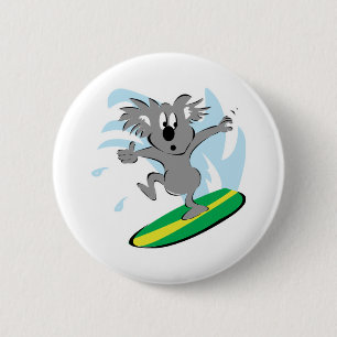 Chapa Redonda De 5 Cm oso koala divertido haciendo surf