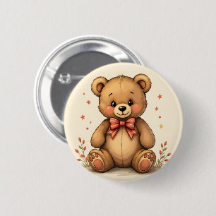 Chapa Redonda De 5 Cm Oso marrón pequeño adorable y lindo con corbata