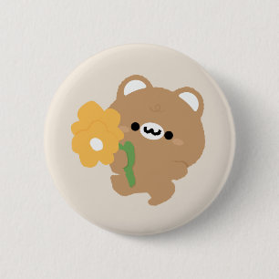 Chapa Redonda De 5 Cm Oso marrón romántico